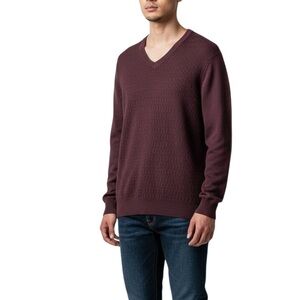 Perry Ellis V-neck Textured Sweater Burgundy